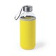 Botella de cristal borosilicato con funda amarilla y tapón con asa