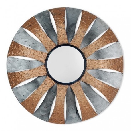 Espejo decorativo redondo de 60 cm con marco en color cobre y plata