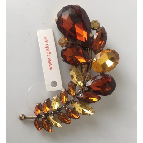 Broche Hoja Cristal Tostado