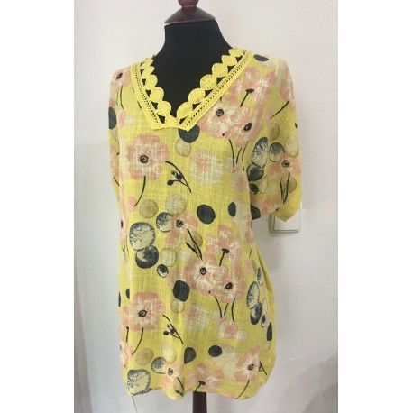 Blusa Lino amarilla estampada