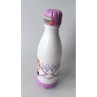 Botella de agua Frozen blanca con dibujos rosas y tapón de rosca