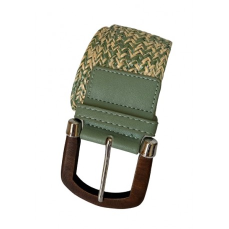 Cinturón Rafia Verde Con Hebilla Madera