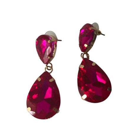 Pendientes Cristal Rosas Fucsia