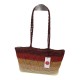 Bolso de rafia a rayas horizontales en tonos beige, ocre y granate con asas grandes
