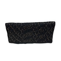Bolso Mano Rafia Negro Dorado