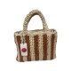 Bolso de rafia a rayas beige y marrón con asas y bandolera