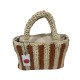 Bolso de rafia a rayas beige y marrón con asas y bandolera