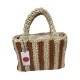 Bolso de rafia a rayas beige y marrón con asas y bandolera