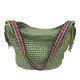 Bolso de rafia verde menta con bandolera multicolor y cremallera