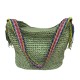 Bolso de rafia verde menta con bandolera multicolor y cremallera