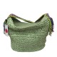 Bolso de rafia verde menta con bandolera multicolor y cremallera