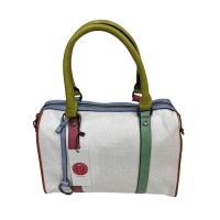 Bolso blanco de lona con asas y bandolera multicolor