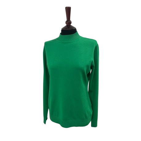 Jersey de punto fino verde hierba con cuello medio