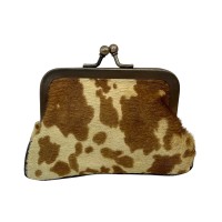 Monedero de piel Animal Print marrón y negro con cierre de mariposa