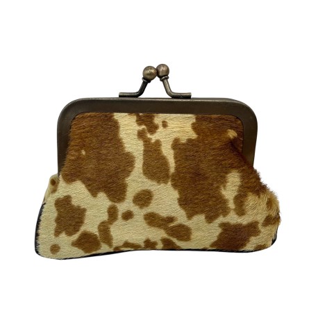 Monedero de piel Animal Print marrón y negro con cierre de mariposa