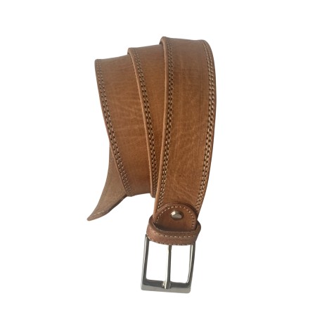 Cinturón unisex de cuero marrón camel para vaqueros