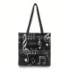 Bolsa multiusos negra con diseño de pentagrama y notas musicales