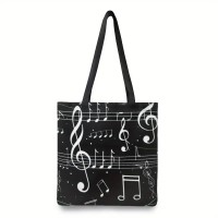 Bolsa multiusos negra con diseño de pentagrama y notas musicales