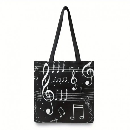 Bolsa multiusos negra con diseño de pentagrama y notas musicales
