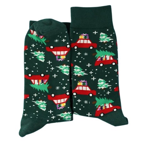 Calcetines de Navidad verdes con ilustraciones festivas