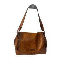 Bolso marrón camel con correa bandolera y asa de hombro