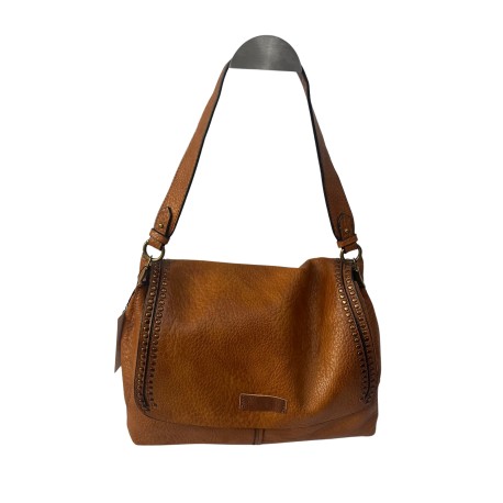 Bolso marrón camel con correa bandolera y asa de hombro