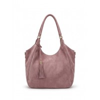 Bolso Hobo de Hombro Rosa Palo con Borla