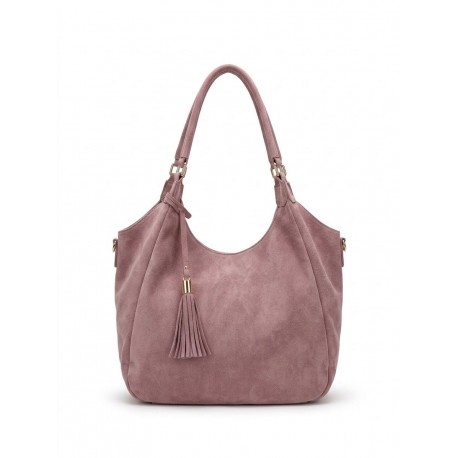 Bolso Hobo de Hombro Rosa Palo con Borla
